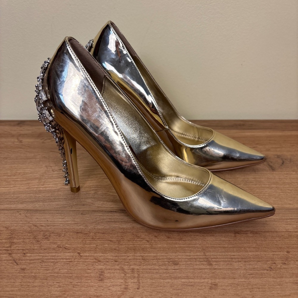 DUNE LONDON Audleys Pointed Toe Pumps Gold Women Size 36 Rhinestone Floral Party